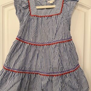Crewcuts Navy and White Striped Dress with Red Rick Rack Trim